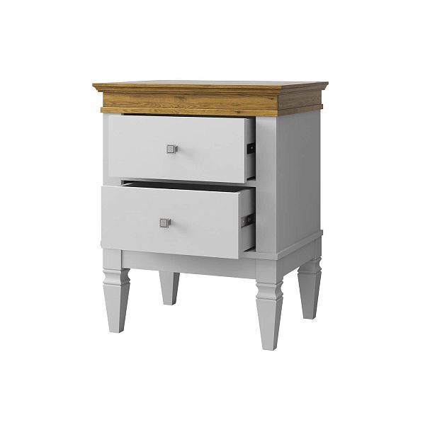 Фото прикроватная тумба в спальню из массива сосны "Ольса- С" 02, 538x676x415 мм., с двумя ящиками, из массива сосны в стиле кантри в интернет-магазине СиВер