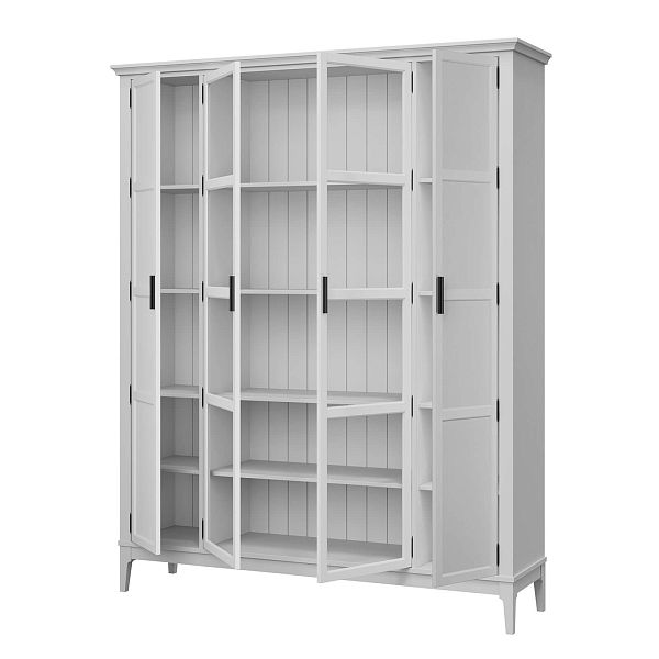 Фото Шкаф для книг «Квадро-С» 422Ф из массива сосны в гостиную в стиле кантри коллекция «Квадро-С» цвет белый лак, белый лак-антик 24, серый 7042-антик 24, дерево размеры 1643х2047х421 в интернет-магазине СиВер