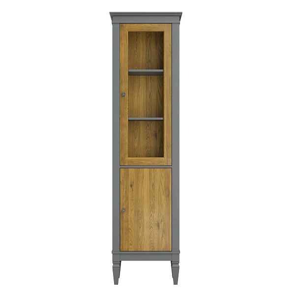 Фото Шкаф для посуды "Ольса-С" 110 из массива сосны в гостиную в стиле кантри коллекция "Ольса-С" цвет белый лак, серый 7042/антик 24, дерево, размеры 541х2029х356 мм. в интернет-магазине СиВер