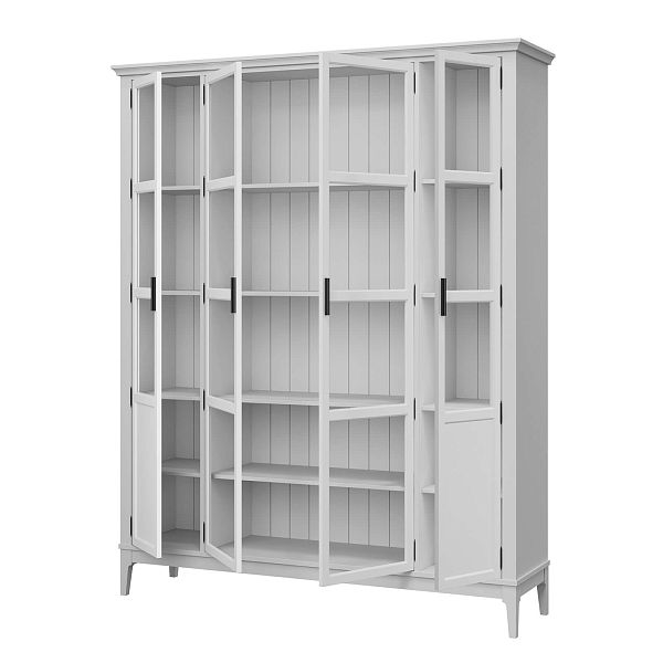 Фото Шкаф для книг «Квадро-С» 422С из массива сосны в гостиную в стиле кантри коллекция «Квадро-С» цвет белый лак, белый лак-антик 24, серый 7042-антик 24, дерево размеры 1643х2047х421 в интернет-магазине СиВер