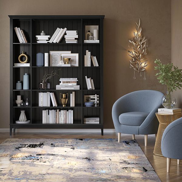 Фото Стеллаж «Квадро-С» 40-205 из массива сосны в гостиную в стиле кантри коллекция «Квадро-С» цвет белый лак, белый лак-антик 24, серый 7042-антик 24, дерево размеры 1643х2047х421 в интернет-магазине СиВер