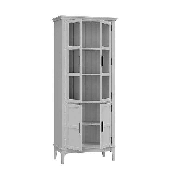 Фото Шкаф для посуды «Квадро-С» 22GT-185 из массива сосны. Цвет белый лак, белый лак-антик 24, серый 7042-антик 24, идеально для стиля сканди, минимал, лофт. С доставкой по России. Материал - массив сосны, размер - 757х1846х420 мм. в интернет-магазине СиВер