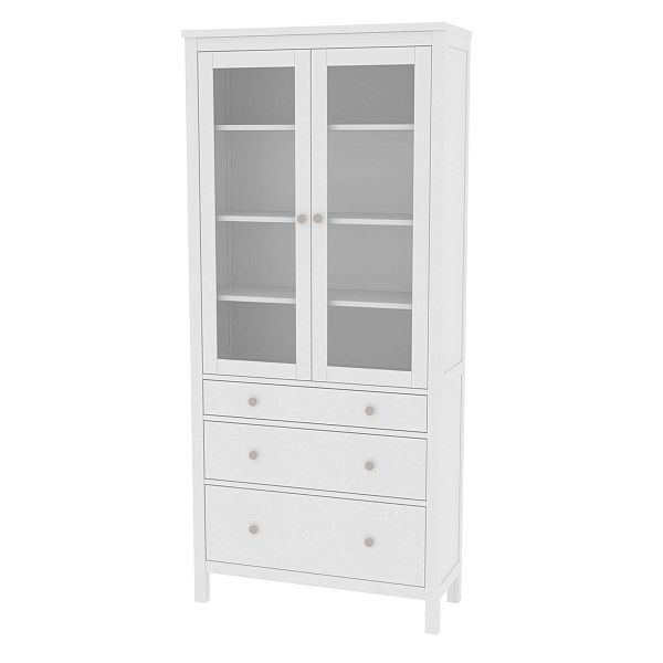 Фото шкаф для посуды из массива сосны в гостиную в стиле кантри коллекция «Кантри» цвет белый лак, блэк, дерево размеры 891х1972х364 в интернет-магазине СиВер