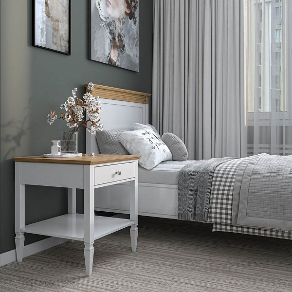 Кровать "Ольса" 90 (белый лак/антик 24) из массива сосны производство Белоруссия, доставка по Москве и России, купить в интернет-магазине СиВер