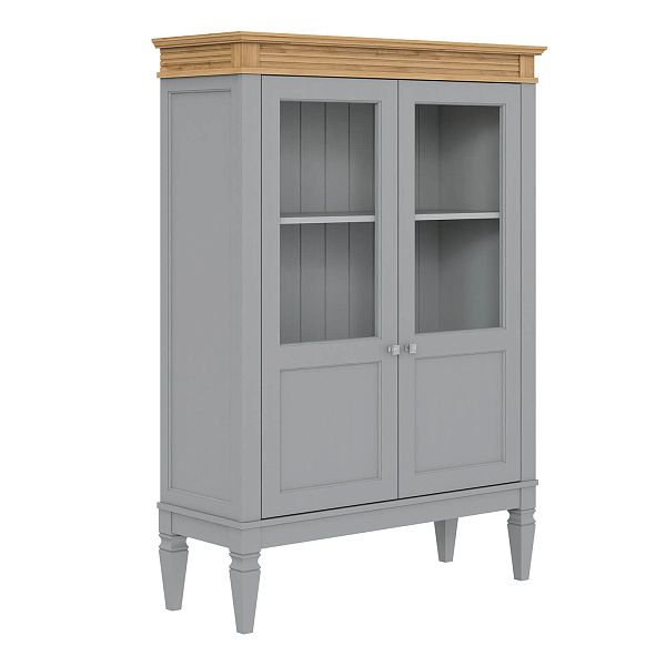 Фото шкаф для посуды из массива сосны в гостиную в стиле кантри коллекция Ольса цвет белый лак, белый лак/антик 24, серый 7042/антик 24, светлый дерево размеры 1021х1437х400 в интернет-магазине СиВер