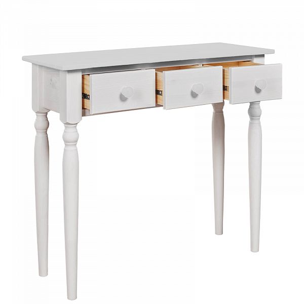 Изображение в интерьере консоль коллекция Консолеа-3 размеры в см 85x75x32 с тремя ящиками - мебель из натурального дерева массива сосны недорого по доступной цене интернет-магазине СиВер белорусского производства ММЦ с доставкой по России