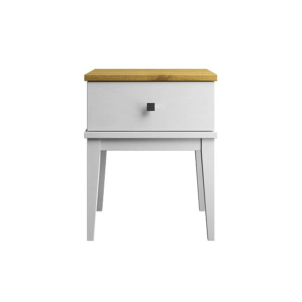 Фото прикроватная тумба в спальню из массива сосны "Бон Вояж" 01, 511x641x401, с одним ящиком, белый лак/антик 24 в стиле кантри в интернет-магазине СиВер