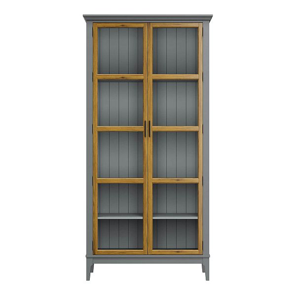 Фото Шкаф для книг «Квадро-С» 220 из массива сосны в гостиную в стиле кантри коллекция «Квадро-С» цвет белый лак, белый лак-антик 24, серый 7042-антик 24, дерево размеры 995х2047х421 в интернет-магазине СиВер