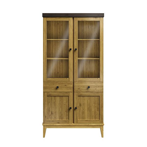 Фото шкаф для посуды из массива сосны в гостиную в стиле кантри коллекция «Бон Вояж» цвет антик 24-колониал, дерево размеры 1007х2035х401 в интернет-магазине СиВер