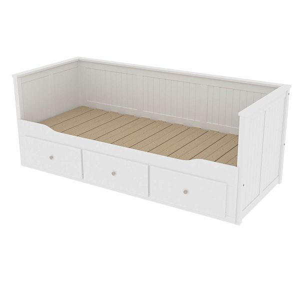 Фото мебель для мальчика или девочки кровать в стиле кантри "Кантри" 2100×890×825 (80*200) цвета белый лак и блэк, с тремя ящиками из массива сосны