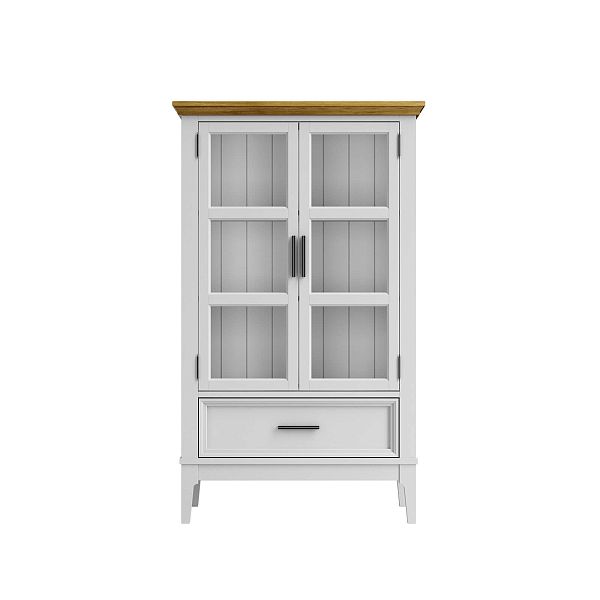 Фото шкаф для посуды из массива сосны в гостиную в стиле кантри коллекция «Квадро-С» цвет белый лак, белый лак-антик 24, серый 7042-антик 24, дерево размеры 757х1272х420 в интернет-магазине СиВер