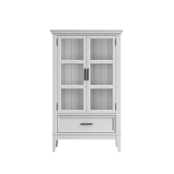 Фото шкаф для посуды из массива сосны в гостиную в стиле кантри коллекция «Квадро-С» цвет белый лак, белый лак-антик 24, серый 7042-антик 24, дерево размеры 757х1272х420 в интернет-магазине СиВер