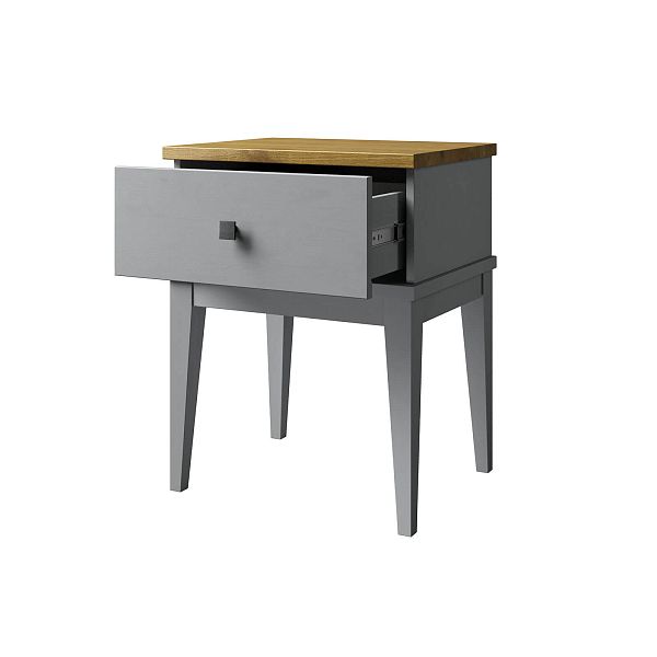 Фото прикроватная тумба в спальню из массива сосны "Бон Вояж" 01, 511x641x401, с одним ящиком, серый 7042/антик 24 в стиле кантри в интернет-магазине СиВер