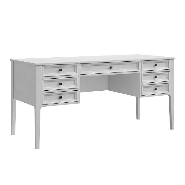 Изображение рабочий стол письменный в детскую или кабинет в стиле лофт или скандинавском стиле классика коллекции "Квадро-С" 07 размеры 1582х760х660 мм (цвет белый лак, белый лак/антик 24, серый 7042/антик 24) для ребенка или подростка