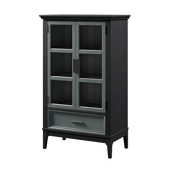 Фото шкаф для посуды из массива сосны в гостиную в стиле кантри коллекция «Квадро-С» цвет белый лак, белый лак-антик 24, серый 7042-антик 24, дерево размеры 757х1272х420 в интернет-магазине СиВер