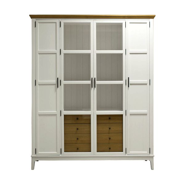 Фото Шкаф для книг «Квадро-С» 422Ф-04А из массива сосны в гостиную в стиле кантри коллекция «Квадро-С» цвет белый лак-антик 24, дерево размеры 1643х2047х421 в интернет-магазине СиВер