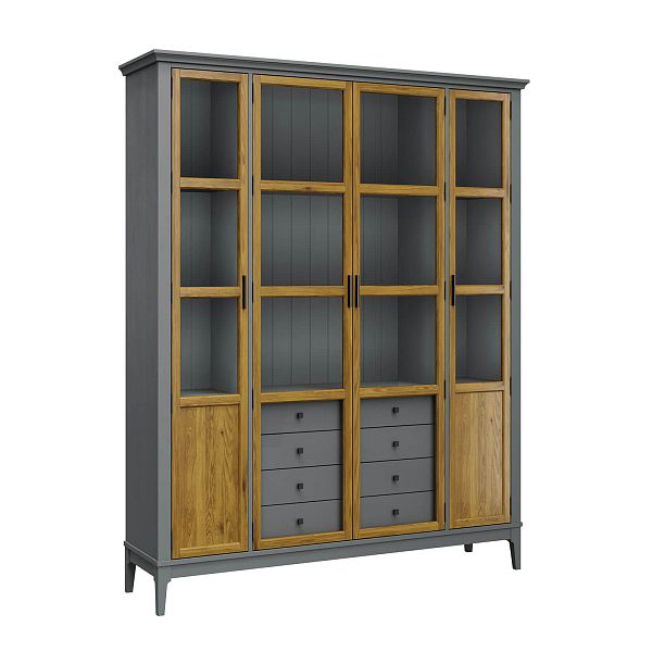 Фото Шкаф для книг «Квадро-С» 422С/04 из массива сосны в гостиную в стиле кантри коллекция «Квадро-С» цвет белый лак, белый лак-антик 24, серый 7042-антик 24, дерево размеры 1643х2047х421 в интернет-магазине СиВер