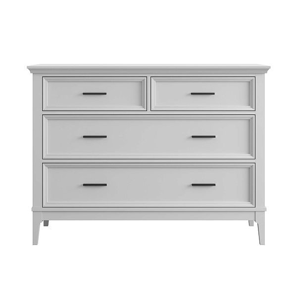 Фото Комода «Квадро-С» 04, цвет белый лак, белый лак-антик 24, серый 7042/антик 24, размер 1276x948x470 из массива сосны в интернет-магазине СиВер