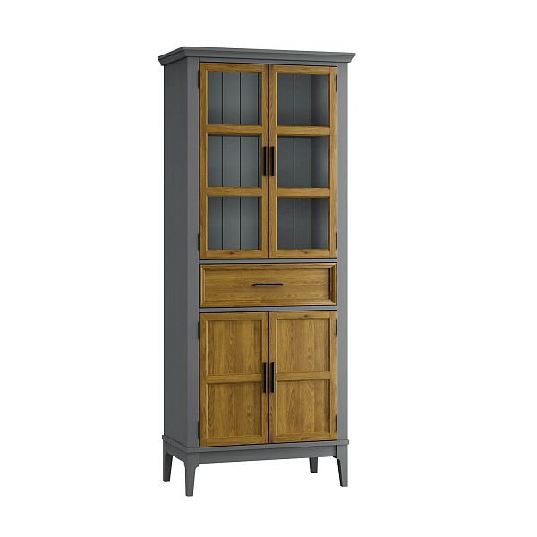 Фото Шкаф для посуды «Квадро-С» 221-185 из массива сосны. Цвет белый лак, белый лак-антик 24, серый 7042-антик 24, идеально для стиля сканди, минимал, лофт. С доставкой по России. Материал - массив сосны, размер - 757х1846х420 мм. в интернет-магазине СиВер