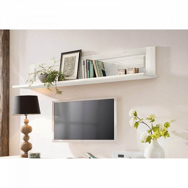 Фото Полка настенная Рауна 110 размеры 114х29х27 из массива сосны цвета белый воск УКВ в стиле кантри от интернет-магазина СиВер