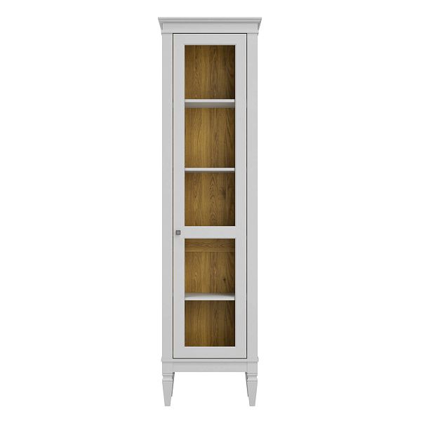 Фото шкаф для посуды из массива сосны в гостиную в стиле лофт или скандинавском стиле коллекция "Ольса-С" цвет белый лак, серый 7042, светлый дерево размеры 54х203х36 в интернет-магазине СиВер