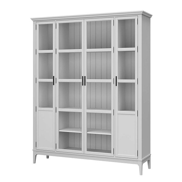 Фото Шкаф для книг «Квадро-С» 422С из массива сосны в гостиную в стиле кантри коллекция «Квадро-С» цвет белый лак, белый лак-антик 24, серый 7042-антик 24, дерево размеры 1643х2047х421 в интернет-магазине СиВер