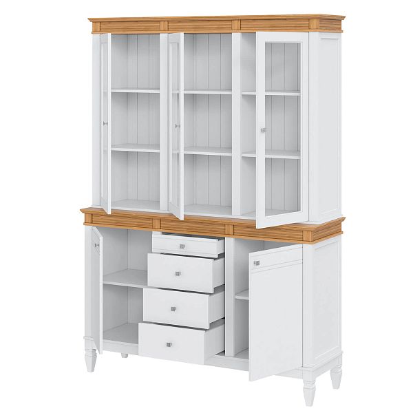 Фото стеллаж из массива сосны в гостиную в стиле кантри коллекция Ольса цвет белый лак, белый лак/антик 24, серый 7042, серый 7042/антик 24, дерево, размеры 157х219х46,5 в интернет-магазине СиВер - успейте купить по скидке