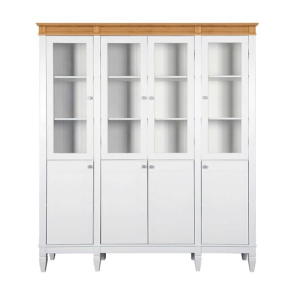 Фото пример широкий стеллаж с квадратными полками из массива сосны в гостиную в стиле лофт или скандинавский коллекция Ольса цвет белый лак, белый лак/антик 24, серый 7042/антик 24, светлый дерево размеры 181,5х202х38 в интернет-магазине СиВер