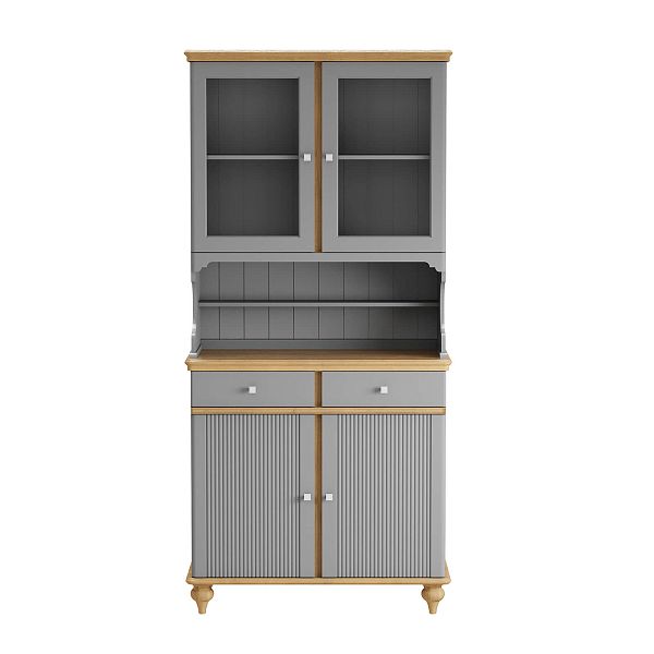 Фото стеллаж из массива сосны в гостиную в стиле кантри коллекция Рандеву цвет белый лак/антик 24, серый 7042-антик 24, дерево, размеры 979x2093x457 в интернет-магазине СиВер - успейте купить по скидке