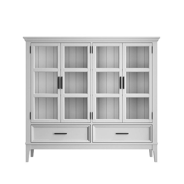 Фото шкаф для посуды из массива сосны в гостиную в стиле кантри коллекция «Квадро-С» цвет белый лак, белый лак-антик 24, серый 7042-антик 24, дерево размеры 1384x1272x420 в интернет-магазине СиВер