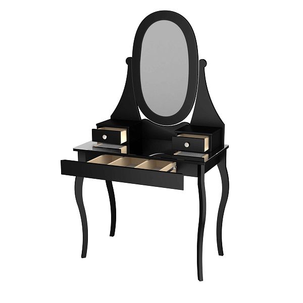 Фото стол туалетный "Кантри" 95 с ящиками, размеры 950x1690x500 мм., белый лак, блэк, купить в интернет-магазине СиВер