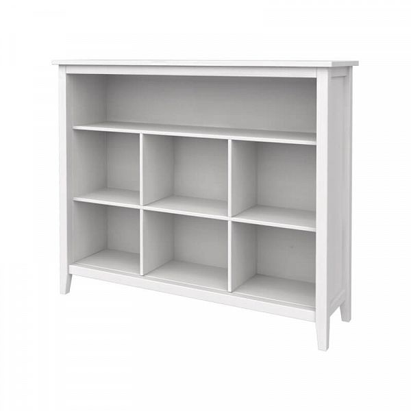 Фото пример светлой мебели для ребенка или подростка в доме белый стеллаж коллекции "Сиело" 77450 153x133x43, белый воск УКВ с полками из массива дерево сосны от интернет-магазина компании СиВер. ММЦ, доставка по РФ, приятные цены