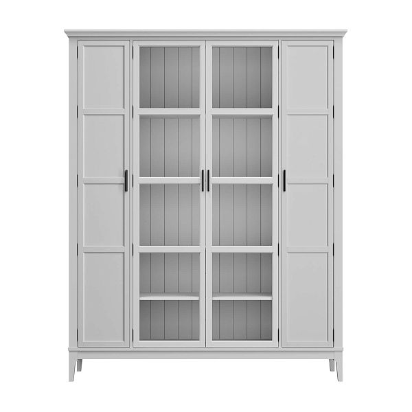 Фото Шкаф для книг «Квадро-С» 422Ф из массива сосны в гостиную в стиле кантри коллекция «Квадро-С» цвет белый лак, белый лак-антик 24, серый 7042-антик 24, дерево размеры 1643х2047х421 в интернет-магазине СиВер