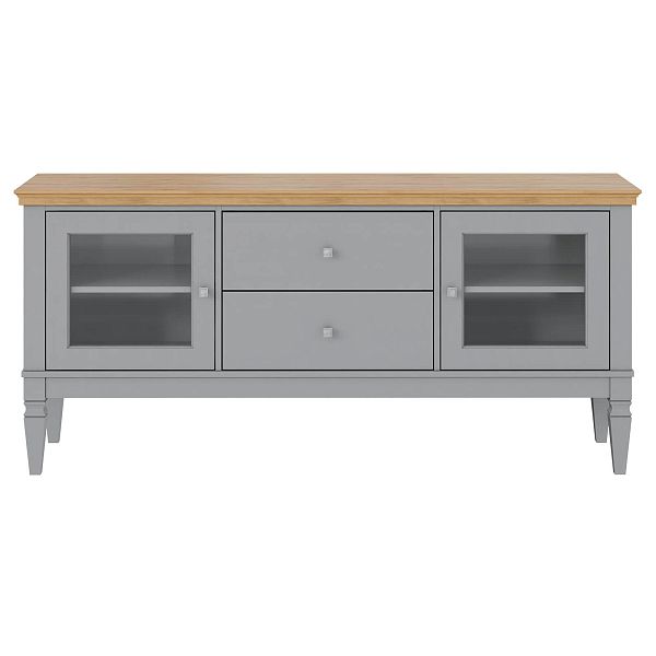 Фото каталог тумба ТВ в гостиную или в спальню из массива сосны Ольса 22 (1600) цвет белый лак, белый лак-антик 24, серый 7042-антик 24, светлый, размеры 1660х734х400 в классическом стиле в интернет-магазине СиВер