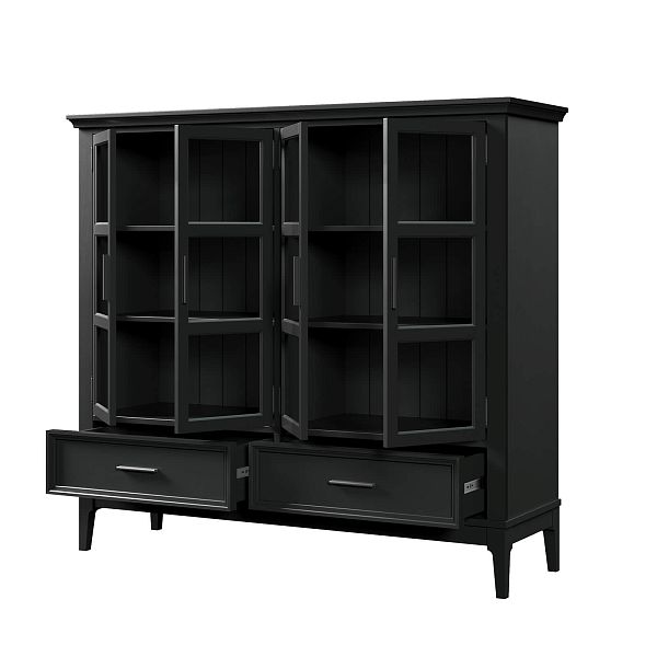 Фото шкаф для посуды из массива сосны в гостиную в стиле кантри коллекция «Квадро-С» цвет белый лак, белый лак-антик 24, серый 7042-антик 24, дерево размеры 1384x1272x420 в интернет-магазине СиВер