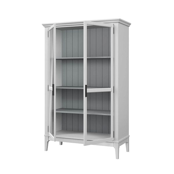 Фото шкаф для посуды из массива сосны в гостиную в стиле кантри коллекция «Квадро-С» цвет белый лак-серый 7042, белый лак-антик 24, серый 7042-антик 24, дерево размеры 999х1553х420 в интернет-магазине СиВер