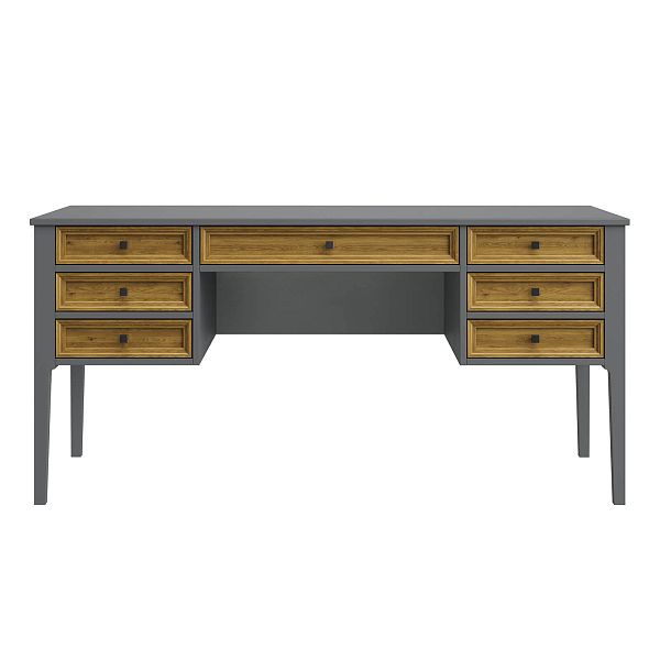 Изображение рабочий стол письменный в детскую или кабинет в стиле лофт или скандинавском стиле классика коллекции "Квадро-С" 07 размеры 1582х760х660 мм (цвет белый лак, белый лак/антик 24, серый 7042/антик 24) для ребенка или подростка