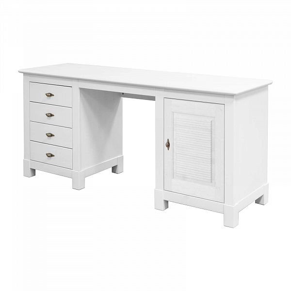 Фото каталог стол письменный из массива сосны Рауна 14 размеры 165х76х60 см цвет белый воск УКВ дерево 2-тумбовый в стиле кантри купить в интернет-магазине СиВер