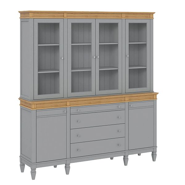 Фото стеллаж из массива сосны в гостиную в стиле кантри коллекция Ольса цвет белый лак, белый лак/антик 24, серый 7042, серый 7042/антик 24, дерево, размеры 200х219х46,5 в интернет-магазине СиВер - успейте купить по скидке