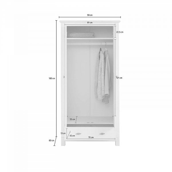 Изображение белорусский белый шкаф в стиле кантри лаконичный универсальный дизайн коллекции "Рауна" 21-180 размеры 90х180х60 (цвет бейц/масло) из массива сосны для спальни